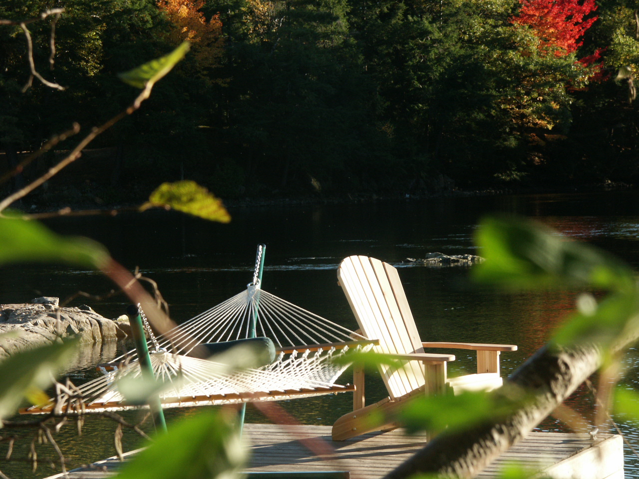 deluxe Bougainville hammock and comfy Muskoka chair on the dock